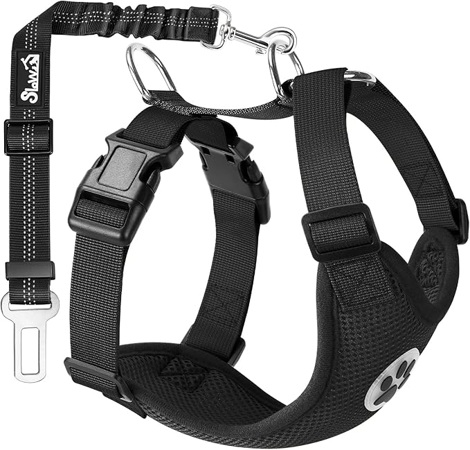 Lukovee Dog Seat Belt - Adjustable Dog Car Harness for Large, Medium & Small Dogs, Soft Padded & Breathable Mesh Dog Seatbelt with Car Vehicle Connector Strap (Black, XXX-Small)
