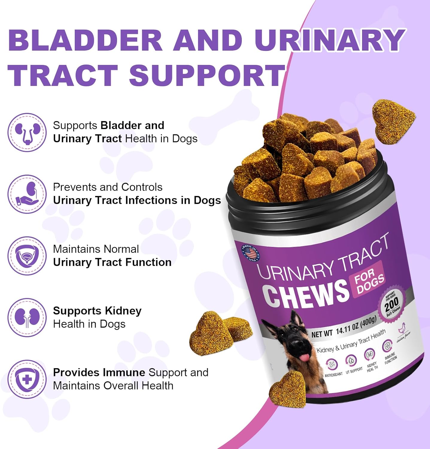 Dog UTI Treatment Cranberry Supplement for Dogs 200 Chews Urinary Tract Medicine Bladder Control Pills Kidney Support Cranberrys Extract Bites Puppy UTI Infection Treats Incontinence Remedy for Dogs