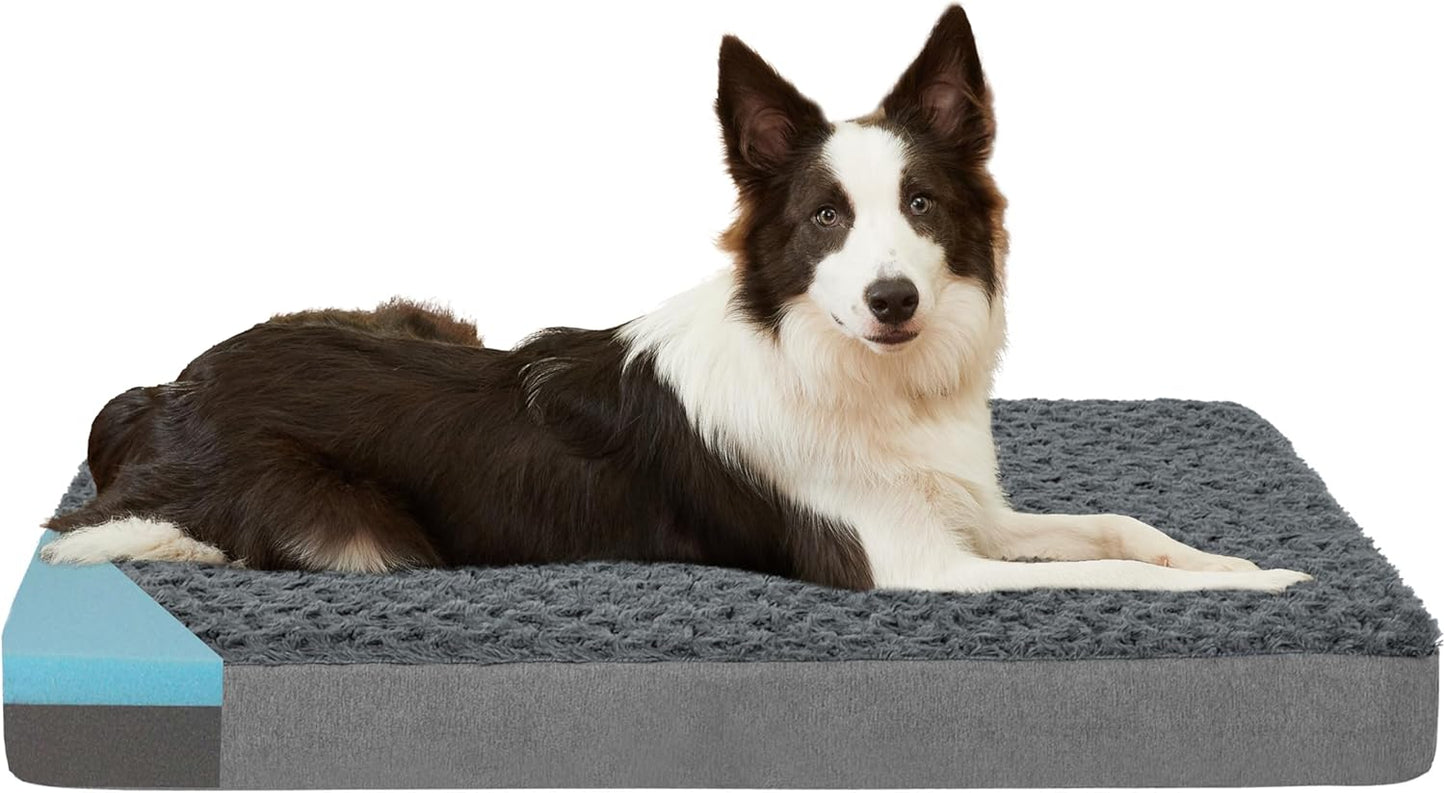 Orthopedic Memory Foam Bed for Large Dogs, Waterproof Cooling Pet Mats for Crate with Removable Washable Cover,Ideal for Arthritic Dogs (Large plus-36"x 27" x 3", Rose Plush)