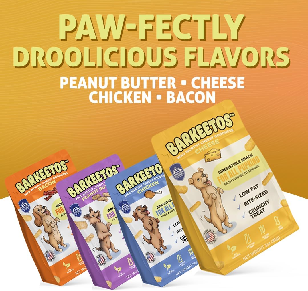Barkeetos Dog Treats, Crunchy and Cheesy Pet Snacks Made with Real Himalayan Cheese, Gluten Free, Grain Free, Lactose Free, Natural Dog Food for All Breeds and Sizes