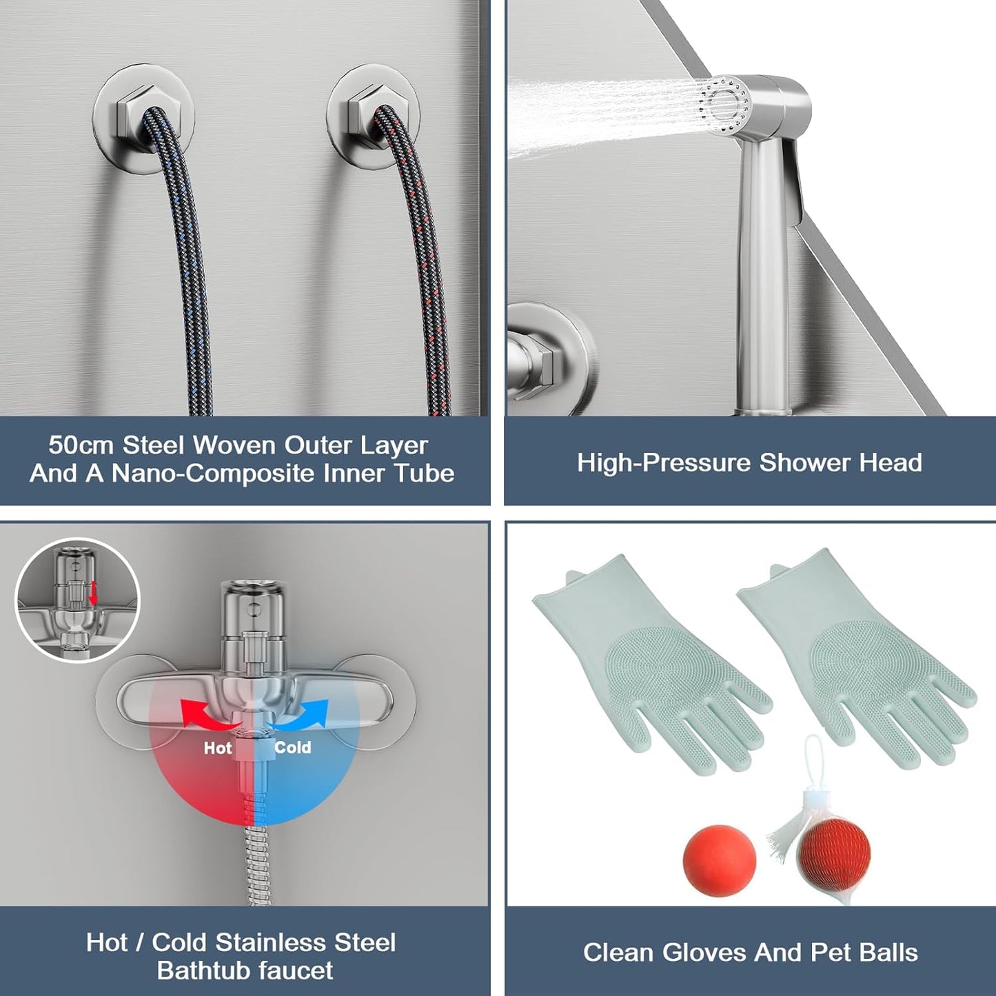 CuisinSmart 50" Dog Bathtub for Large Dogs, Professional Dog Washing Station with Dog Wash Attachment, Bath Pool for Outdoor, Indoor Shower and Grooming (50" Right Door)