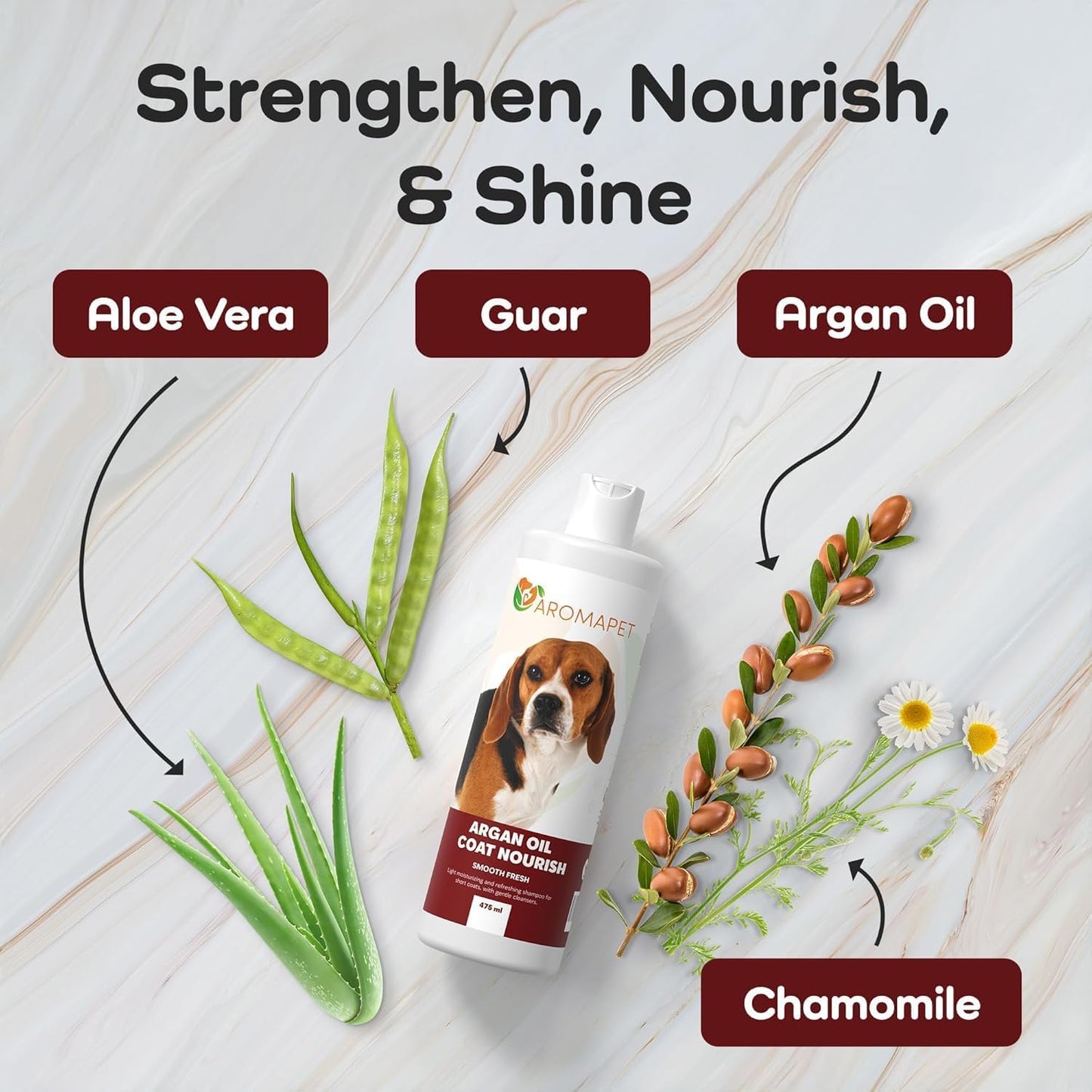 Argan Oil Coat Nourish Dog Shampoo - Deodorizing Dog Shampoo with Chamomile - Great for Beagle, Short Coats & Sensitive Skin - Hypoallergenic Light moisturizing with Gentle cleansers.