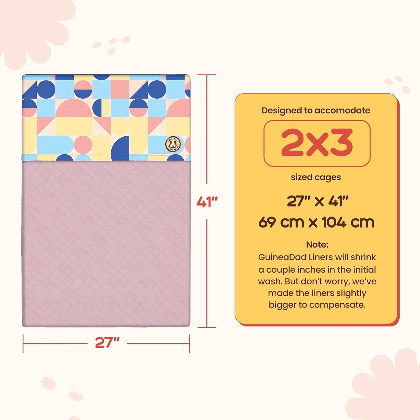 GuineaDad Premium Liner – Fleece Guinea Pig Cage Liner – Ultra-Plush Reusable Fleece Bedding with Waterproof Bottom – Extra Absorbent Liner for 2x3 C&C Cage (Rainy Day)