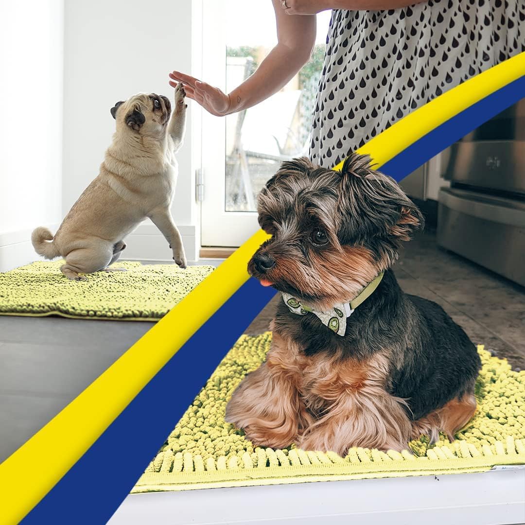 Muddy Mat® AS-SEEN-ON-TV Highly Absorbent Microfiber Door Mat and Pet Rug, Non Slip Thick Washable Area and Bath Mat Soft Chenille for Kitchen Bathroom Bedroom Indoor and Outdoor - Yellow 48" x 72"