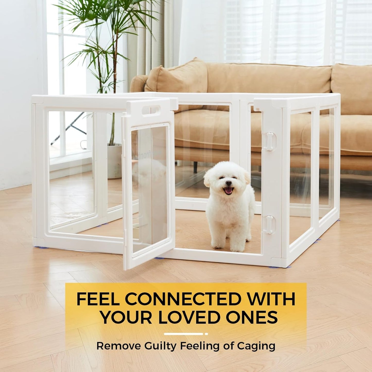 Clear Acrylic Plastic Dog Playpen - Clear Dog Play Pen - Easy Assemble Acrylic Dog Playpen - Puppy Playpen, Cat Playpen, Small Animal Playpen, Dog Play Pen Indoors (White, 23.6“ H, 8PCS)