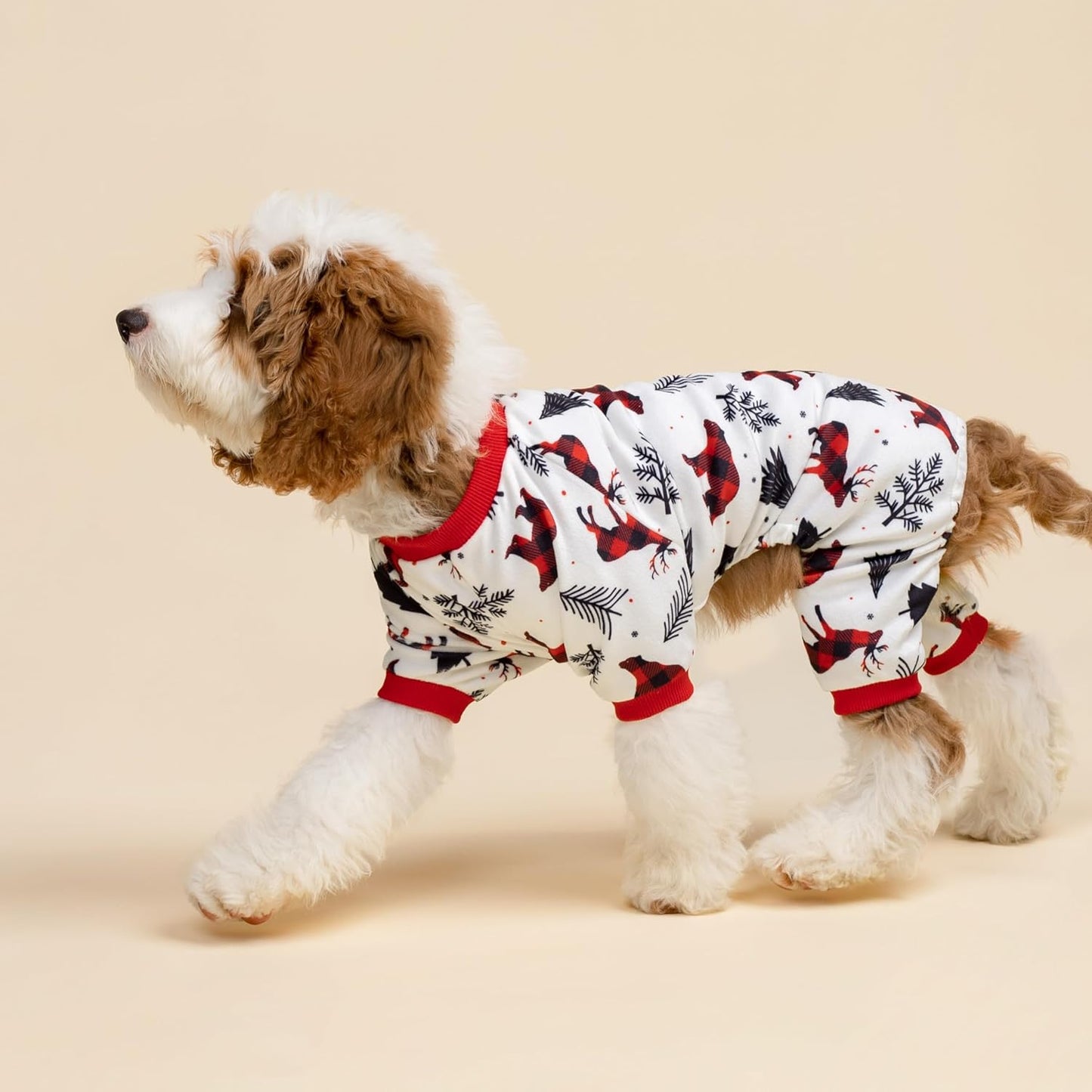 Fitwarm Reindeer Dog Christmas Pajamas, Winter Doggy Clothes for Small Dogs Boy Girl, Fleece Dog Onesie with Feet, Holiday Pet Outfit, Black, White, Red, XXL