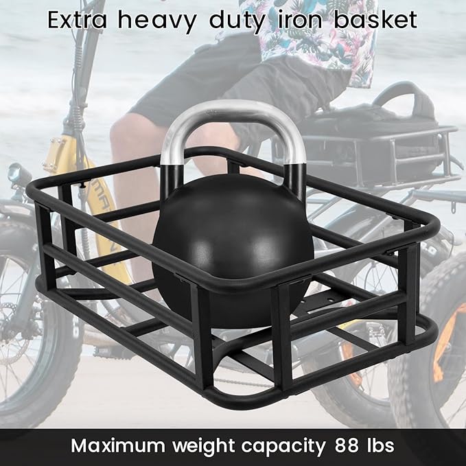AWQM Large Ebike Basket, Waterproof Metal Electric Bicycle Basket, Quick Assemble Bike Accessories Rear Cargo Rack for Picnic, Pet, Sports
