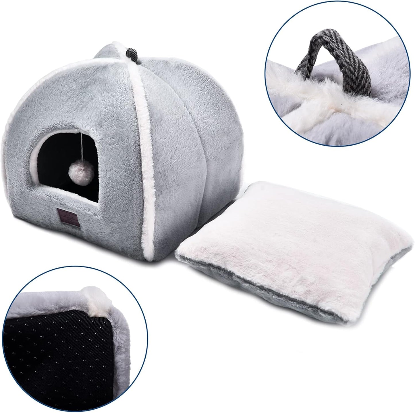 Cat Bed for Indoor Cats - Cat Cave Bed Cat House Cat Tent with Removable Washable Cushioned Pillow, Soft and Self Warming Kitten beds, Pet Bed（Large Grey）