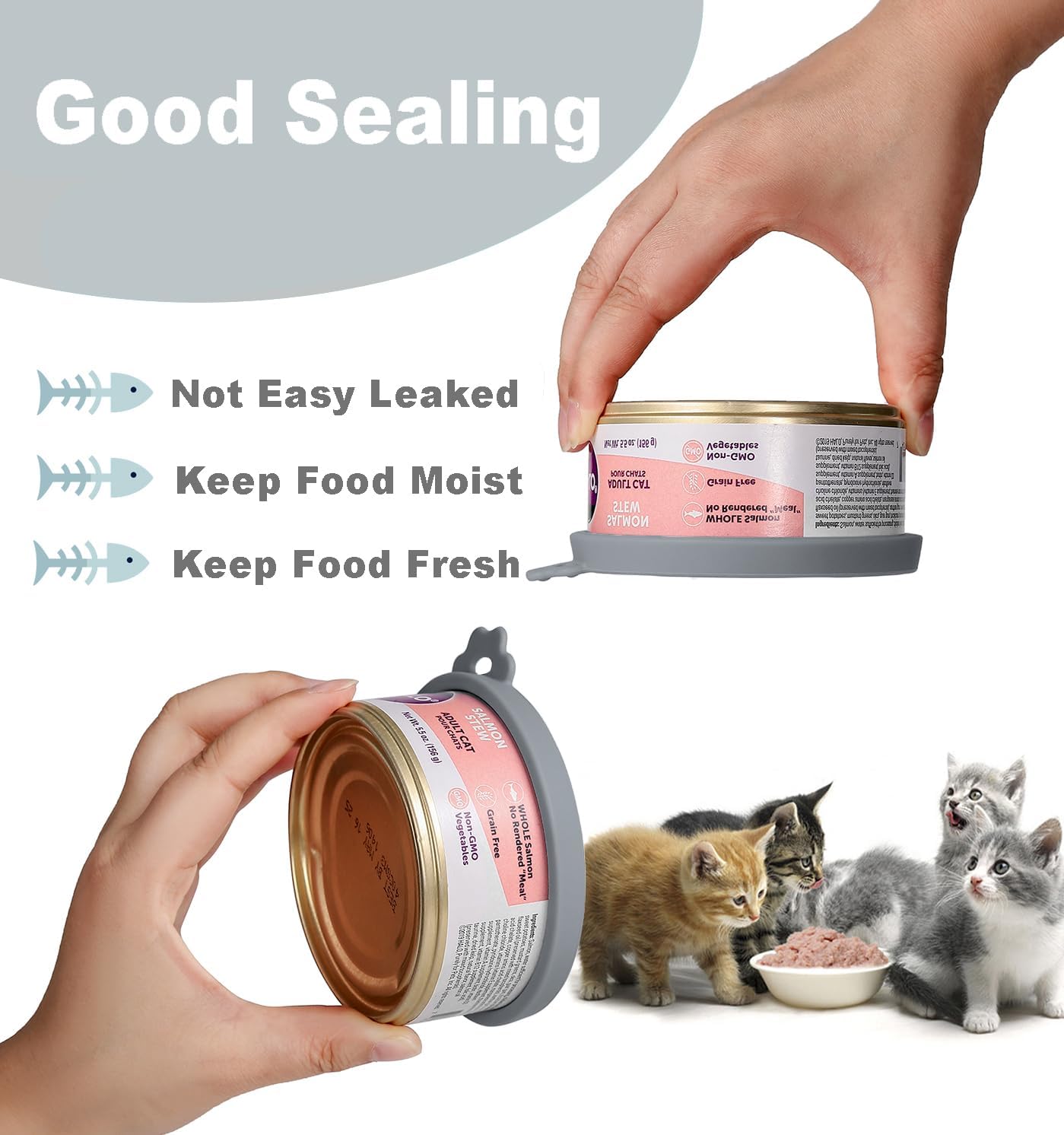 Comtim Cat Food Can Covers Lids for 5.5 oz Cans, 2 Pack Silicone Cat Food Can Lids for 5.5 oz 5.3 oz Cans...Pet Food Can Covers Reusable Can Toppers Savers for Wet Food (Grey)