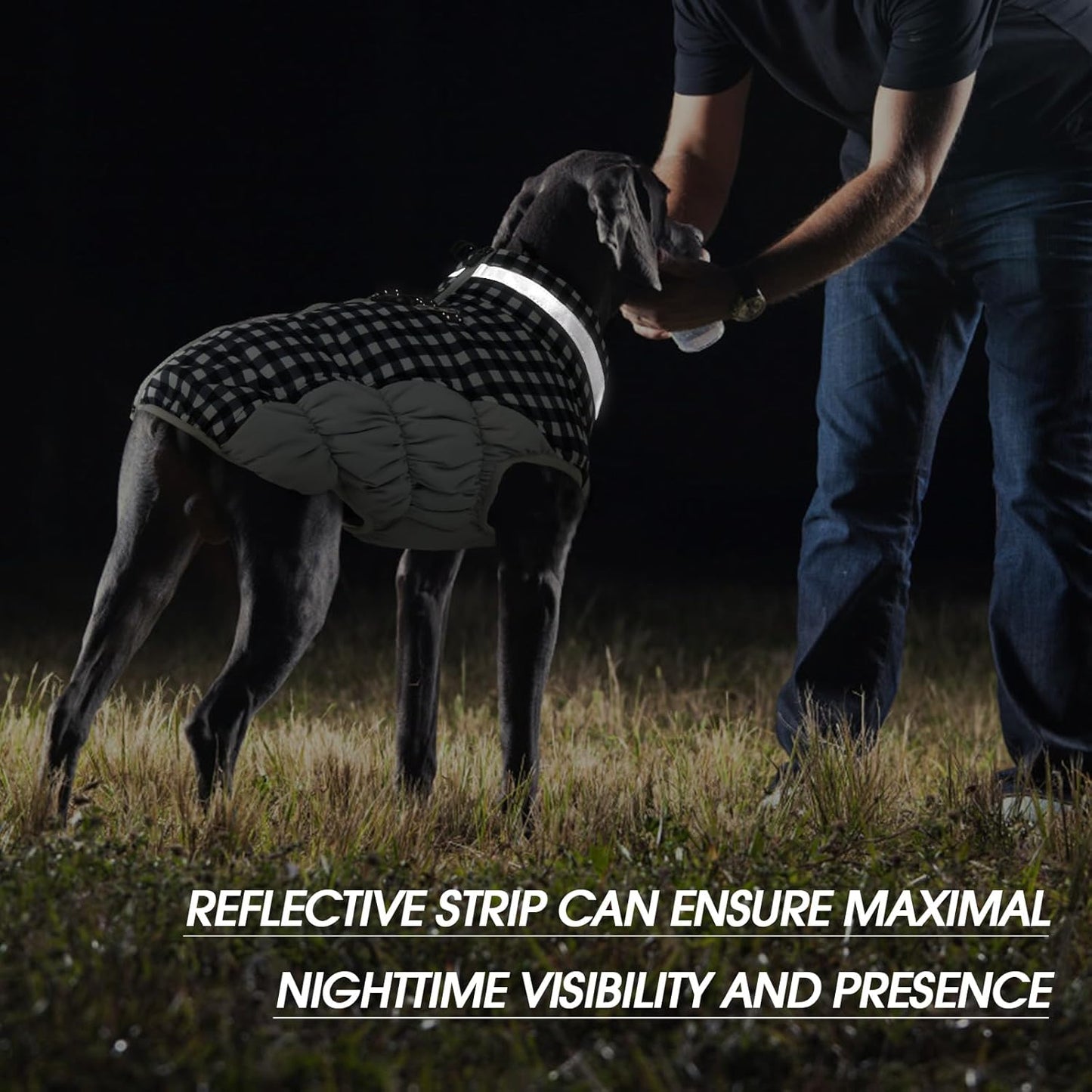 FUAMEY Dog Coat for Large Dogs,Waterproof Dog Winter Jacket with Harness Built in Puppy Cold Weather Coats Reflective Pet Vest with Zipper Warm Fleece Dogs Snowsuit Windproof Checkerboard 3XL