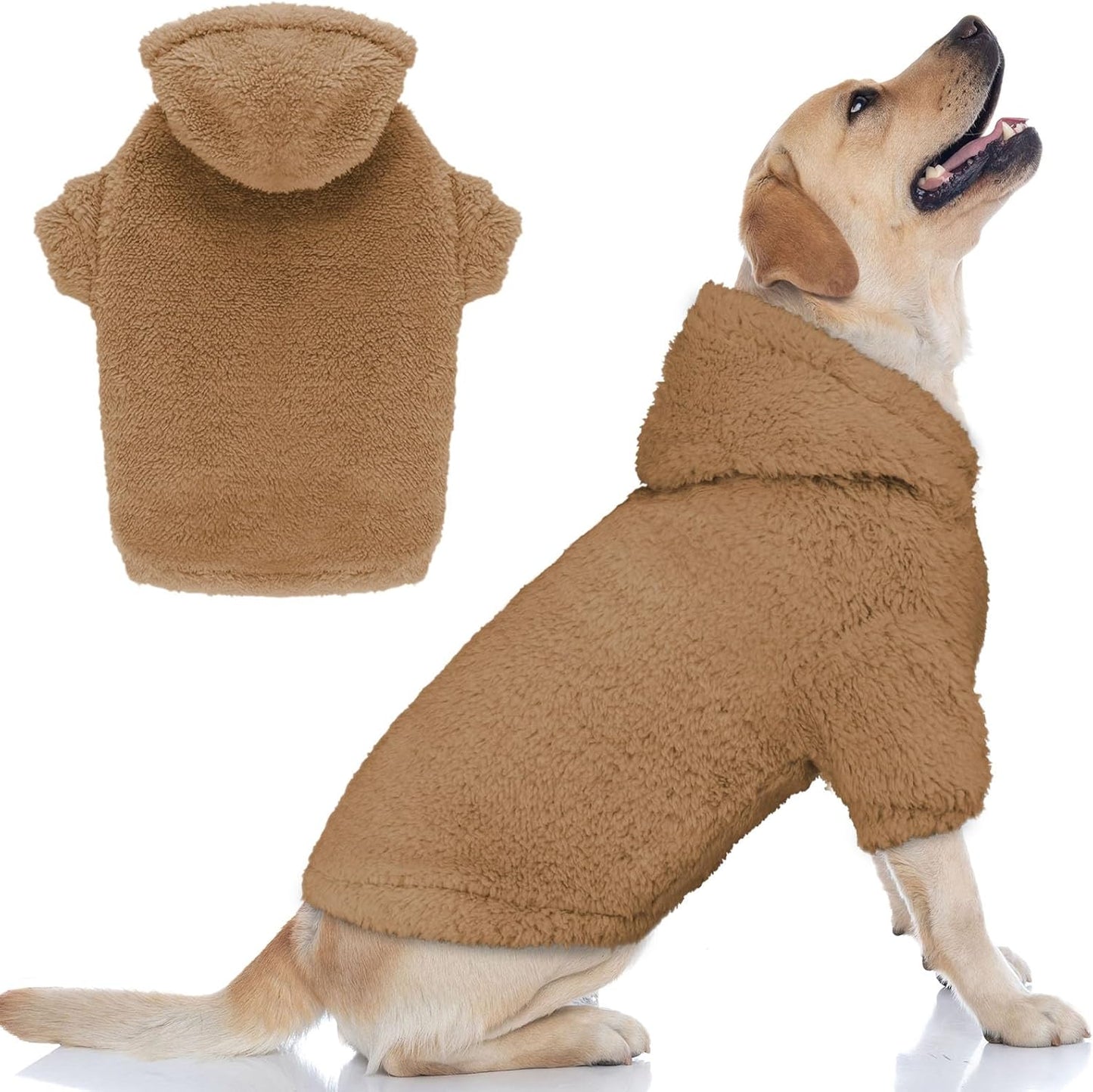 Fuzzy Dog Sweaters for Large Dogs Pet Hoodie Clothes Warm Soft Pet Coats Hooded Sweatshirt Dog Sweaters for Extra Large Dogs(Coffee-XXL)