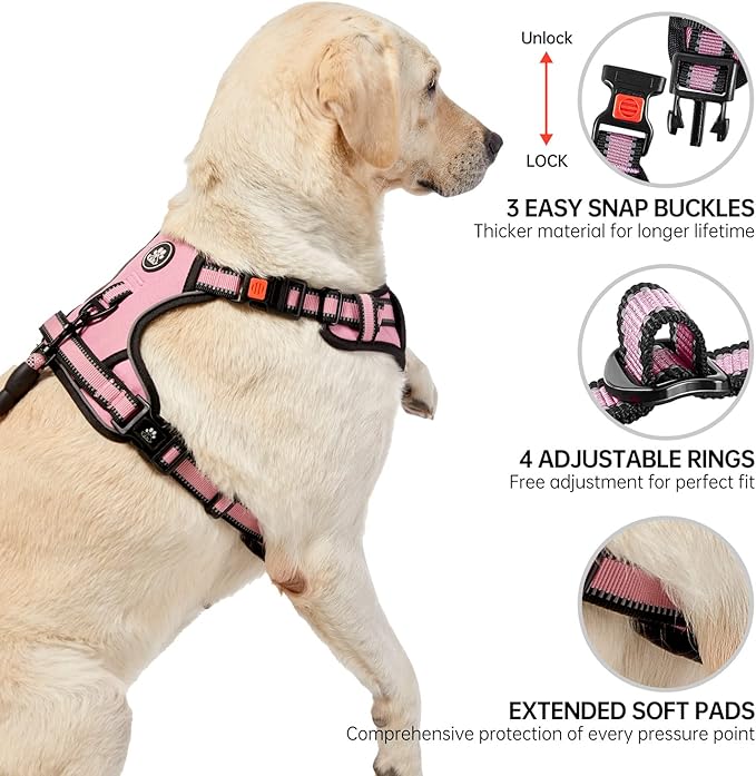 NESTROAD No Pull Dog Harness,Adjustable Oxford Dog Vest Harness with Leash,Reflective No-Choke Pet Harness with Easy Control Soft Handle for Large Dogs(X-Large,Pink)
