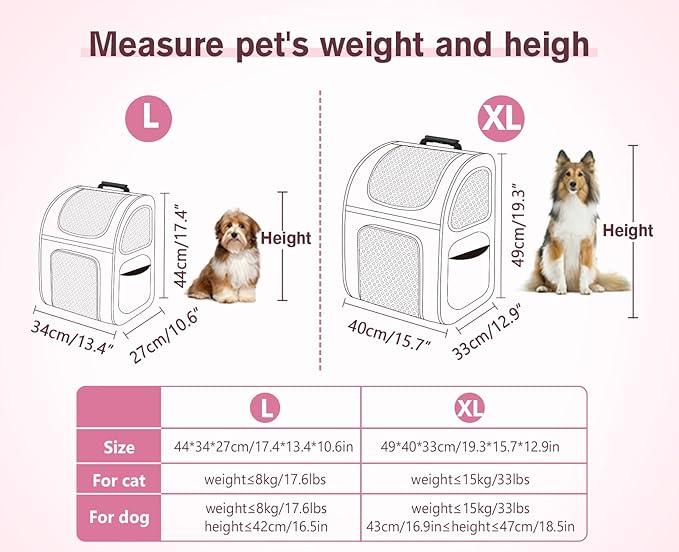 Pecute Cat Backpack Carrier, Expandable Cat Carrier Backpack with Breathable Mesh, Pet Carrier Backpack for Cats Small Dogs Puppies, Dog Backpack Carrier Great for Travel Hiking Camping Outdoor