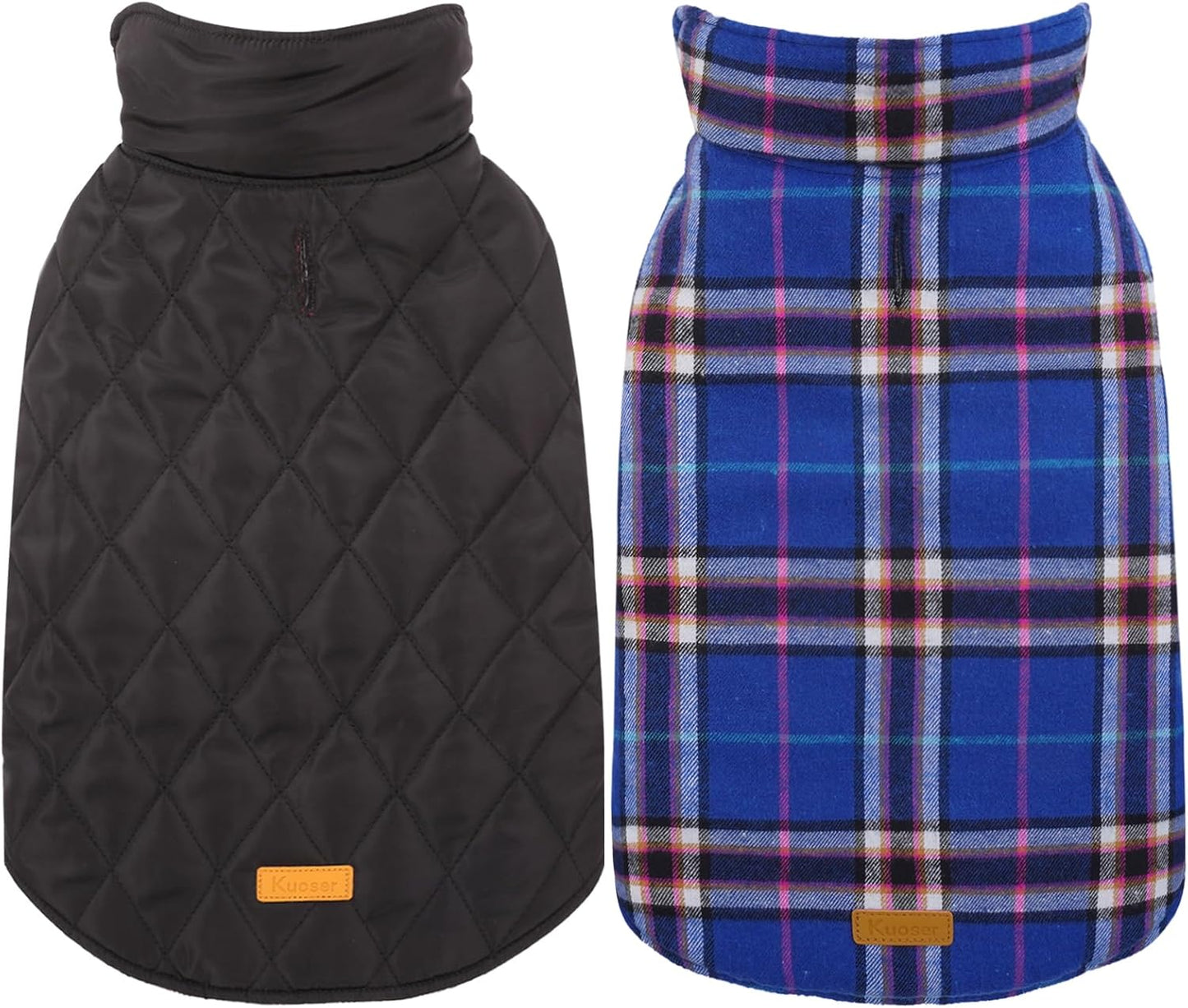 Kuoser Waterproof Dog Coat, Reversible Dog Jacket for Medium Dogs, Adjustable Durable Doggie Winter Coat Warm Puppy Cold Weather Apparel from Small to Large Breed, Navy M