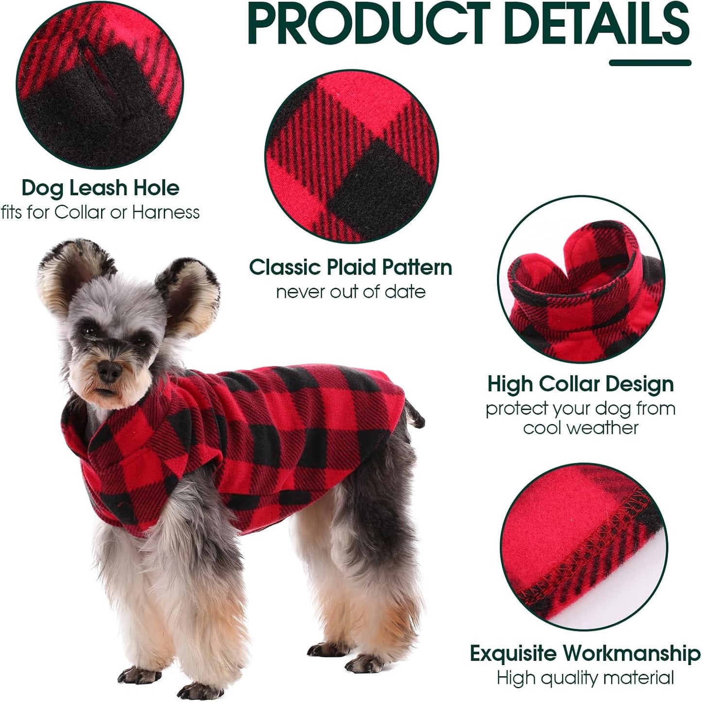 Kuoser 4 Pack Dog Fleece Vest,Warm Plaid Dog Sweater with Leash Hole,Soft Turtleneck Winter Pet Jacket Dogs Coat Pullover for Small Medium Dogs Cats,Spring Fall Cold Weather Christmas Outfit, XXS