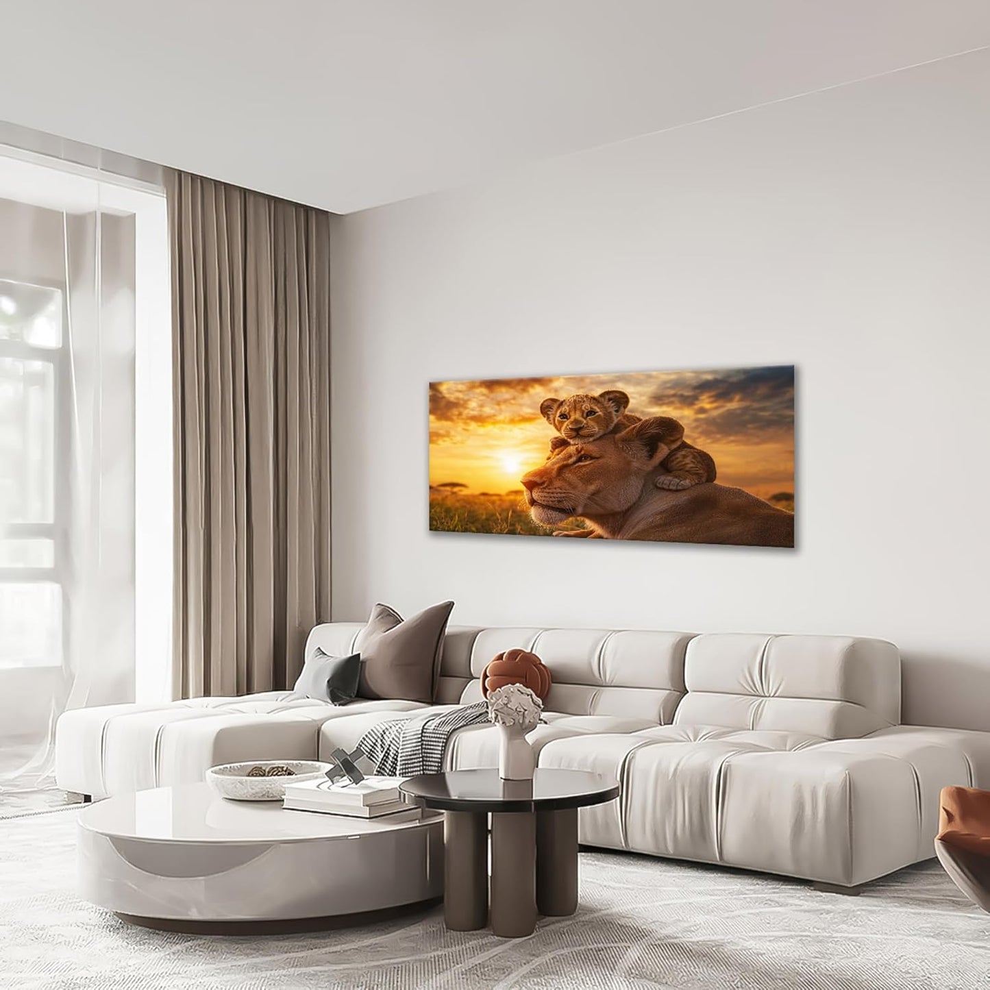 Large Lion Wall Art Lion and Lioness Canvas Living Room African Wildlife Animal Pictures Framed Prints Oversize Wall Decor Painting Artwork for Bedroom Dining Office Home 60"x30"