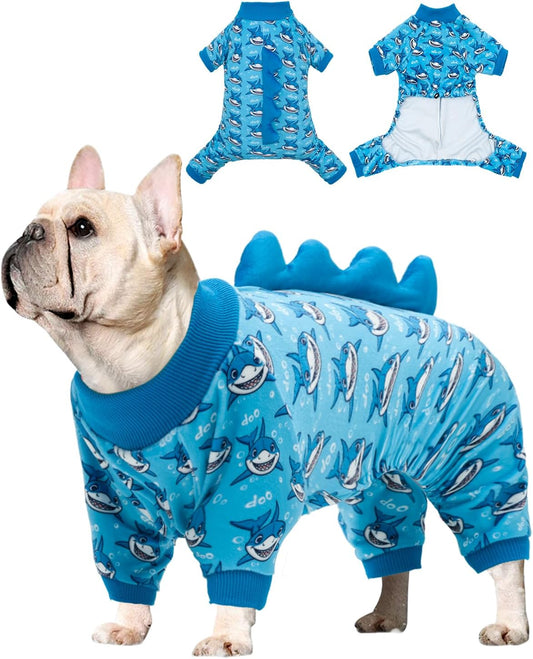 CuteBone Shark Costume Dog Pajamas, Stretchy Spandex Crystal Velvet Sleepwear Coat for Small Dogs, Soft & Warm Pet Outfit Clothes for Cold Weather, Cozy Pullover Design COSP07L