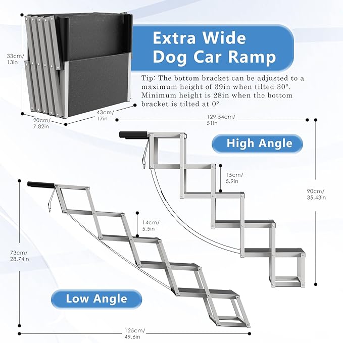 Dog Stairs for Large Dogs - 5 Step Foldable Dog Ramp for Car Non-Slip Surface Support up to 230lbs - Suitable for SUV,Truck, Sofas, Bed