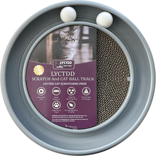 Interactive Cat Ball Track Toy for Indoor Cats, Cat Scratching Board & Exercise Set for Bored Indoor Adult and Kitten Mental & Physical Stimulation, with Spare Ball to Prevent Loss (Grey)