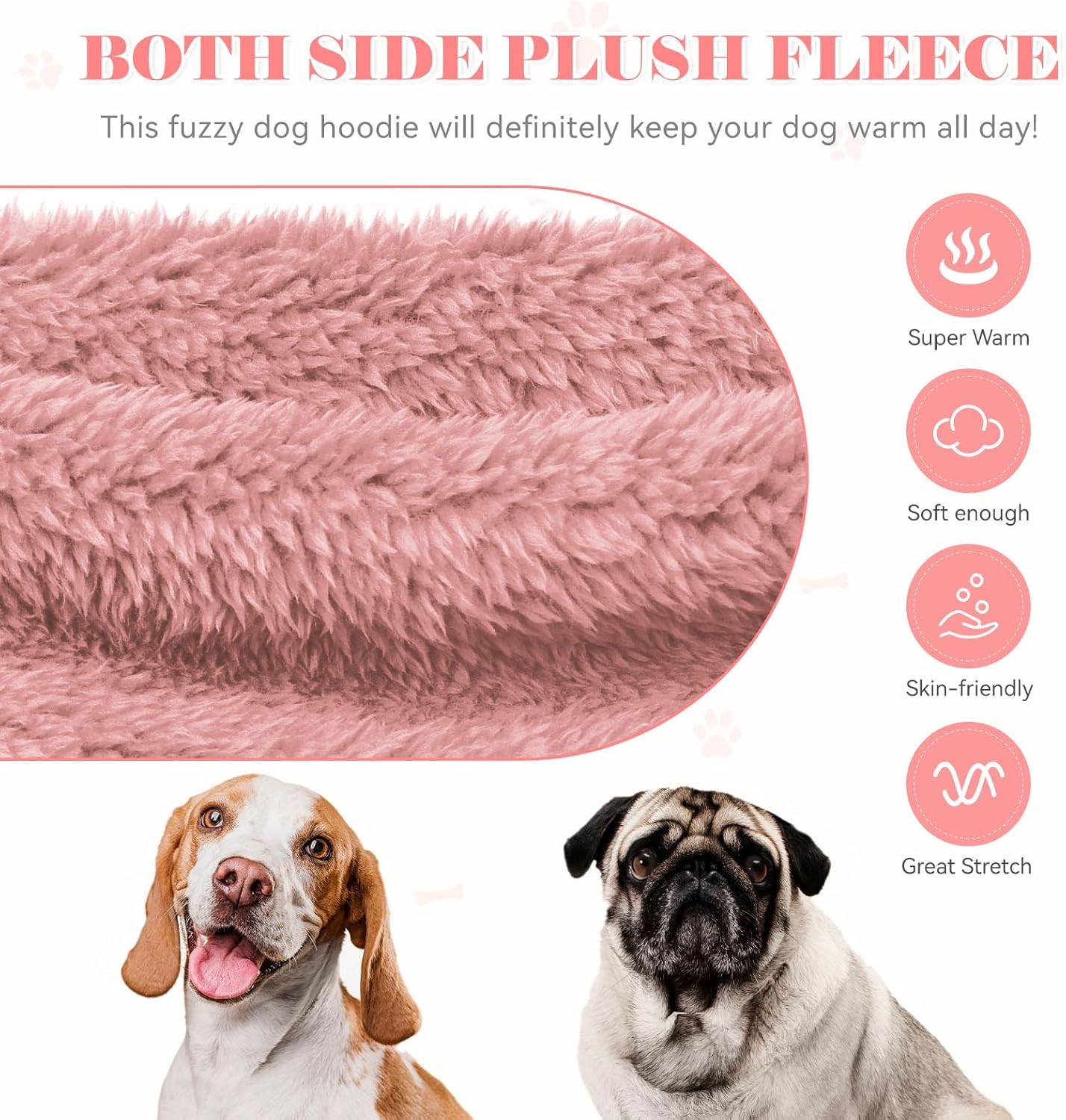 Fuzzy Dog Sweaters for Large Dogs Dog Hoodie Soft Double-Sided Plush Fleece Pet Sweater Clothes Coats Pet Hoodie Sherpa Hooded Sweatshirt(Pink-XL)
