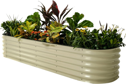 Vego garden Raised Garden Bed Kits, 17" Tall 9 in 1 8ft X 2ft Metal Raised Planter Bed for Vegetables Flowers Ground Planter Box-Pearl White