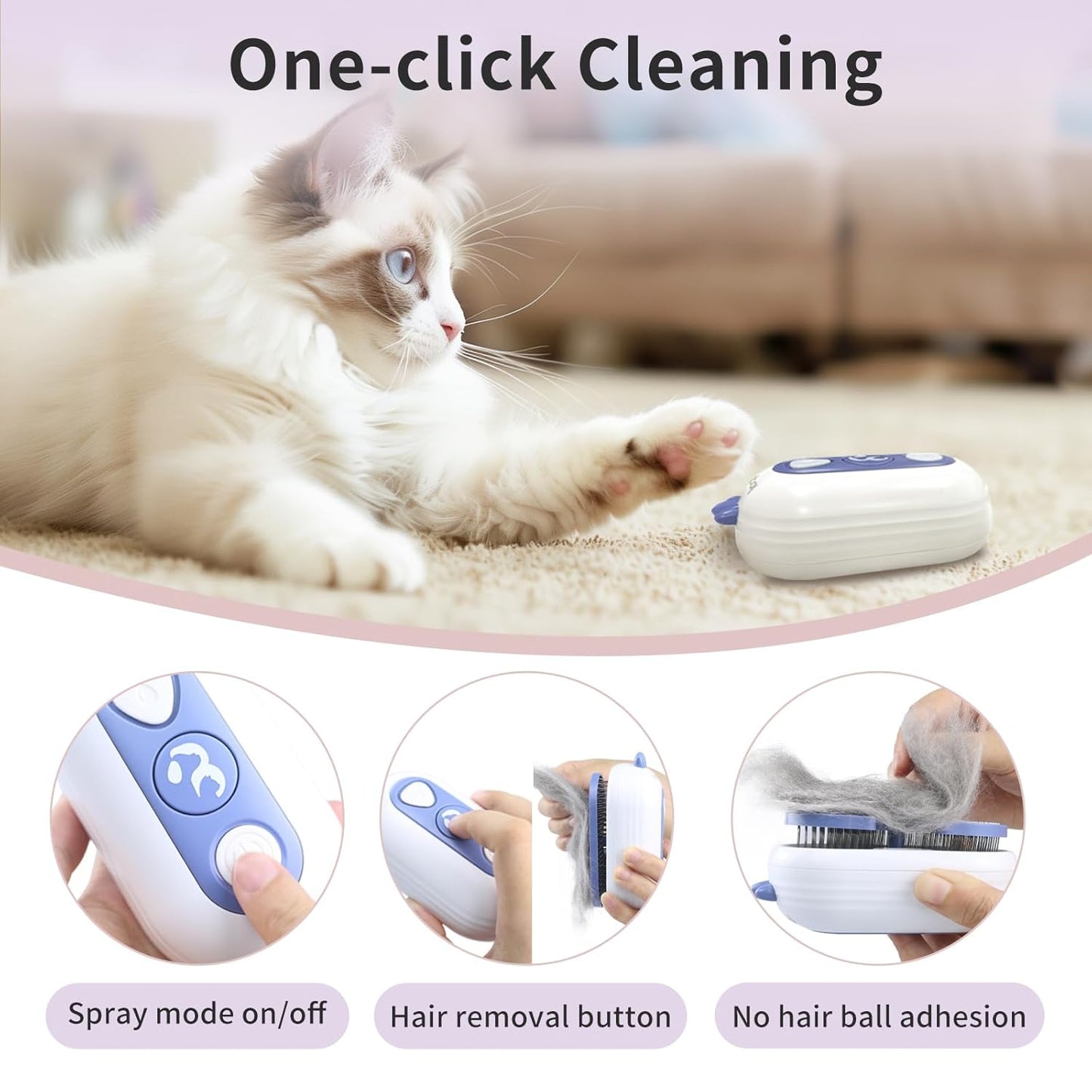 Cat Steam Brush, 3 In 1 Cat Grooming Brush for Shedding, Self-Cleaning Dog Grooming, Steamy Pet Hair Removal Comb with Water Tank Anti-Static
