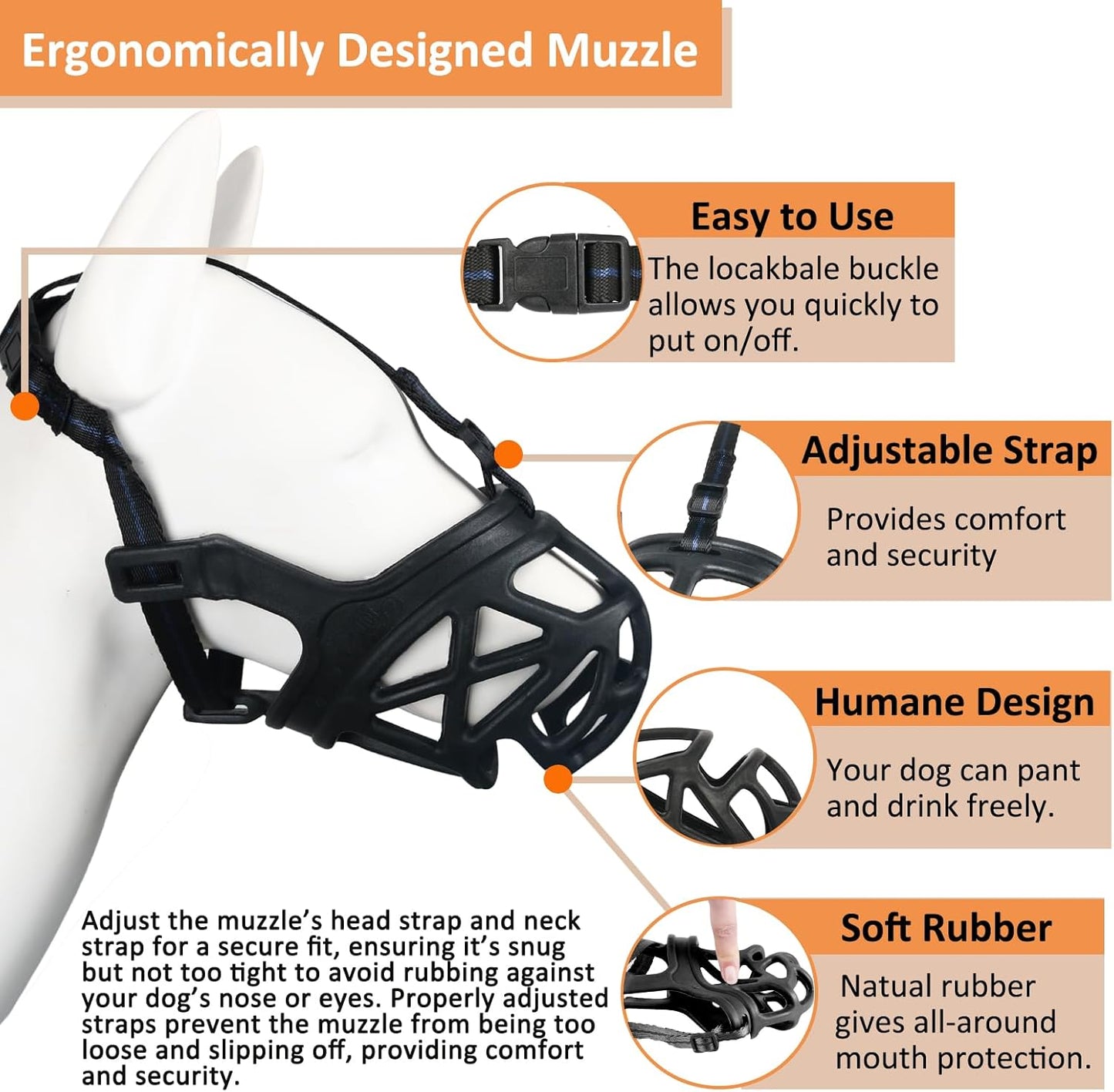 BARKLESS Dog Muzzle, Basket Muzzle for Biting, Chewing and Scavenging, Humane Cage Mouth Cover, Perfect for Grooming and Training Large Aggressive Reactive Dogs (L, Black)