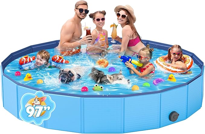 YSJILIDE Foldable Dog Pool, Portable PVC Dog Pet Swimming Pool, Collapsible Plastic Dog Bath for for Large Medium Small Dogs & Kids (XXXXL-97 Blue)