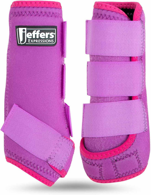 Jeffers Expression Neon Horse Boots 1 Pair - Purple & Pink, Breathable Neoprene, Secure Strap Closures, Durable Premium Protection for Jump Training & Trail Riding - Front & Hind, Medium Size