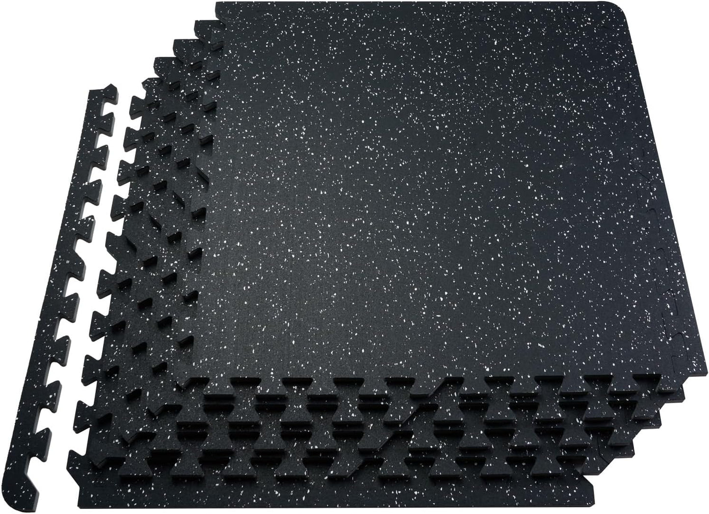 VEVOR 0.56 Inch Thick Gym Floor Tiles, 6 Tiles Rubber Top with EVA Foam, 25" x 25" Gym Flooring Workout Mats with 25 sq.ft Coverage, Interlocking Puzzle Gym Mats for Gym, Home, Garage, Black & White