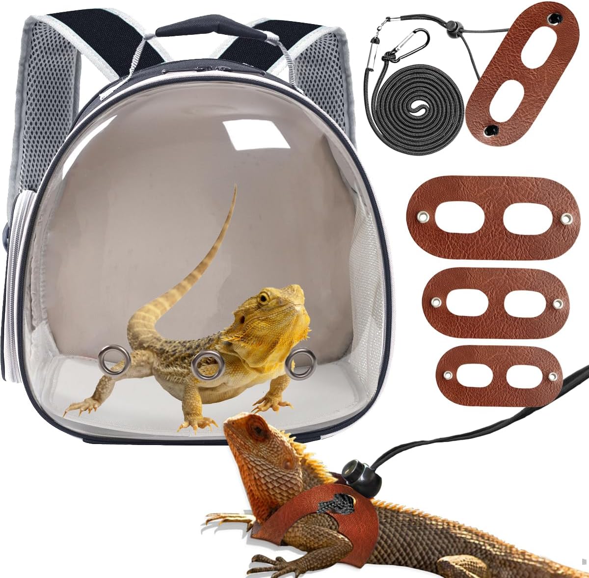 Bearded Dragon Travel Backpack with Harness and Leash Set,Lizard Backpack Travel Carrier,Space Capsule Clear Bubble Window Astronaut Reptile Carrier Backpack for Kids, Airline Approved
