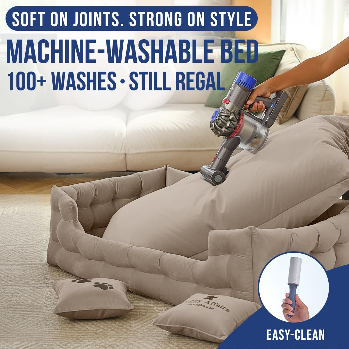 Luxury Dog Bed Chesterfield – Handcrafted Velvet Throne for Dogs | Joint Support, Calming & Temp-Regulating Comfort | Durable 5+ Years, Anti-Claw, Washable 100+ Times – XL, Ivory