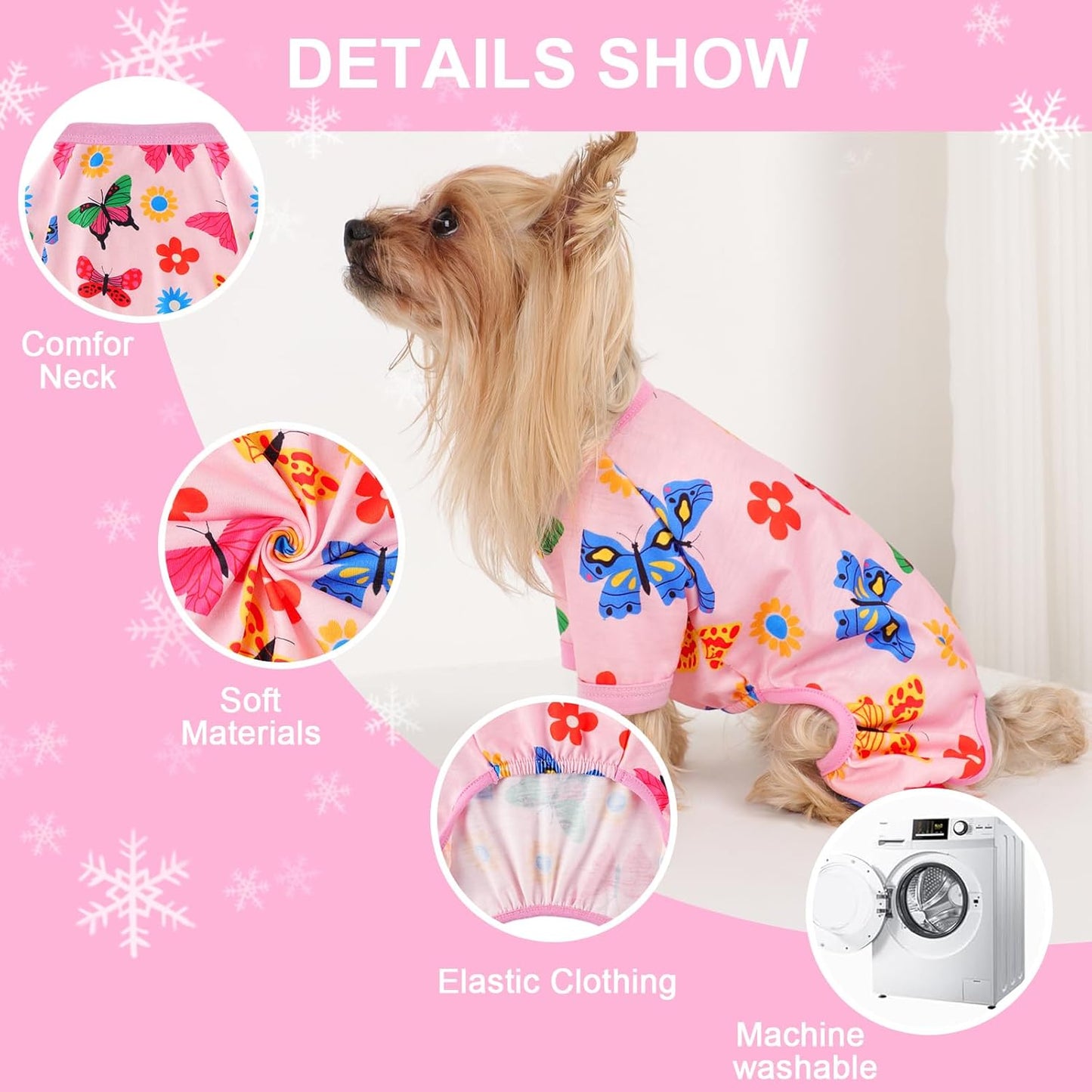 Dog Pajamas Small Sized Dogs Stretchable Summer Dog Clothes Pjs 4 Legs Girl Boy Cute Soft Puppy Outfits Doggie Cat Jammies Jumpsuit Sleeper for Pet, Butterfly, M