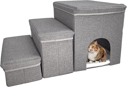 Dog Stairs with Storage Dog Steps for High Beds 3-Step Pet Stairs Ramp with Storage Box and Condo for Small Dogs Cats Pets