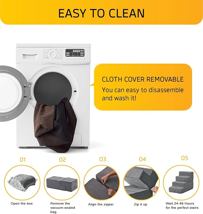 Dog Stairs for Bed, Dog Steps for Bed Couch Sofa, 35D Foam Pet Steps for Small Dogs and Cats, Extra Wide Pet Stairs with Non-Slip Bottom Brown, 3 Steps