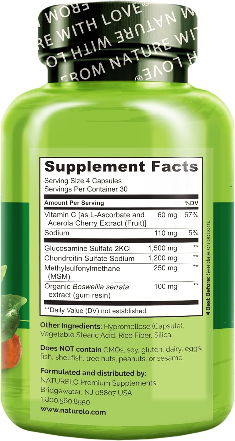 NATURELO Glucosamine Chondroitin MSM with Boswellia and Vitamin C - Supplement for Joint Comfort, Mobility, and Strength - 120 Capsules (Pack of 2)
