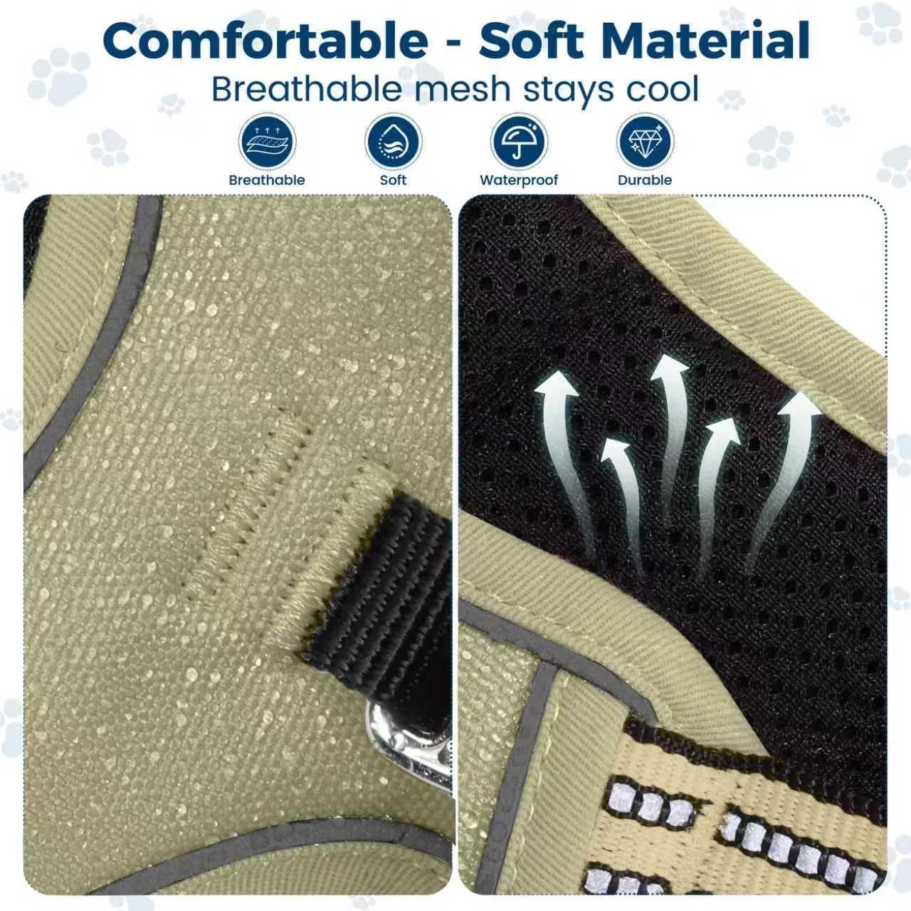 Funfox Dog Harness No Pull, Adjustable Pet Vest Harness, Super Soft Material with Vertical Handle Easy Control, Reflective Night Walking, 2 Leash Clips for XLarge Dogs, Army Green, XL