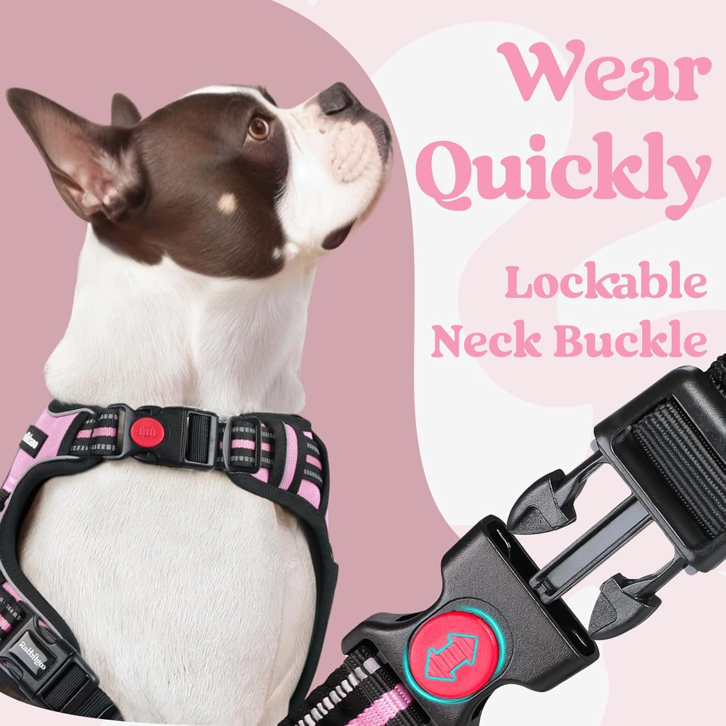rabbitgoo Dog Harness Small Sized, No Pull Pet Harness with 3 Buckles, Adjustable Soft Padded Vest with Control Handle, Walking Reflective Pet Vest for Small Dogs, Pink, S