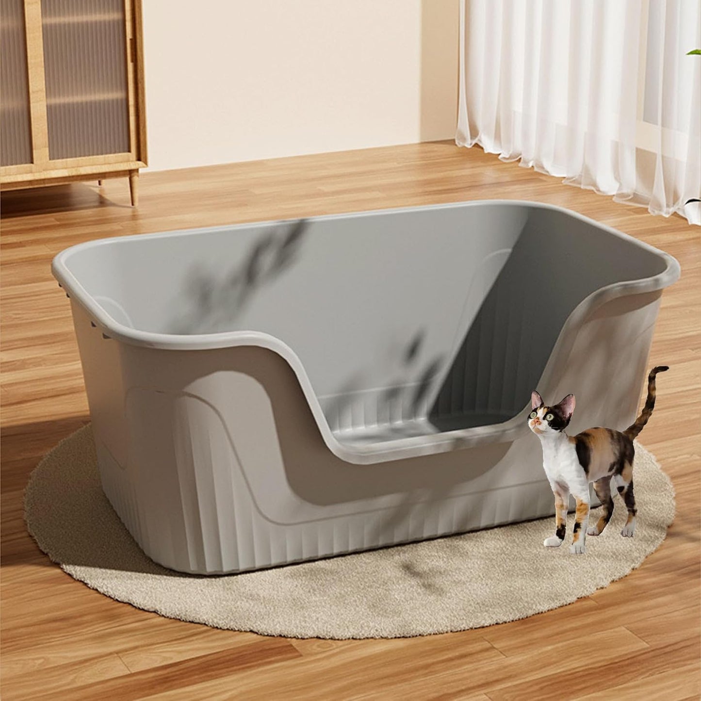 Vealind Extra Large Cat Litter Box 31''×21''×16'', Jumbo Litter Box for Big Cats or Multiple Cats, High Sided Litter Pan, Leak-Proof & Anti-Splashing, Easy Clean & Durable (Grey)