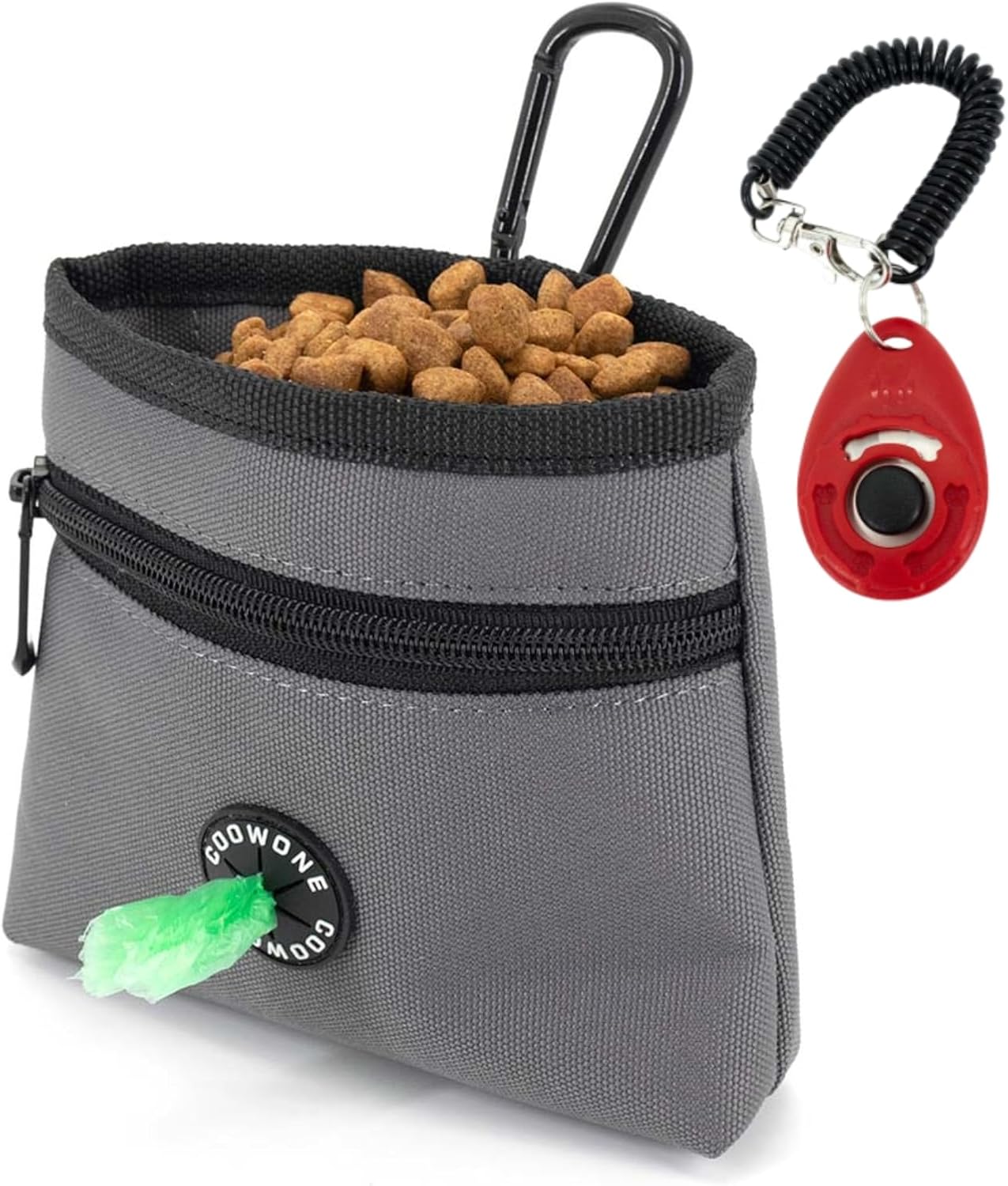 COOWONE Dog Treat Pouch with Pet Training Clicker, Detachable Dog Puppy Training Treat Bag, 900D Oxford Cloth Magnetic Closure Small Dog Poop Bag Holder for Travel or Outdoor Use