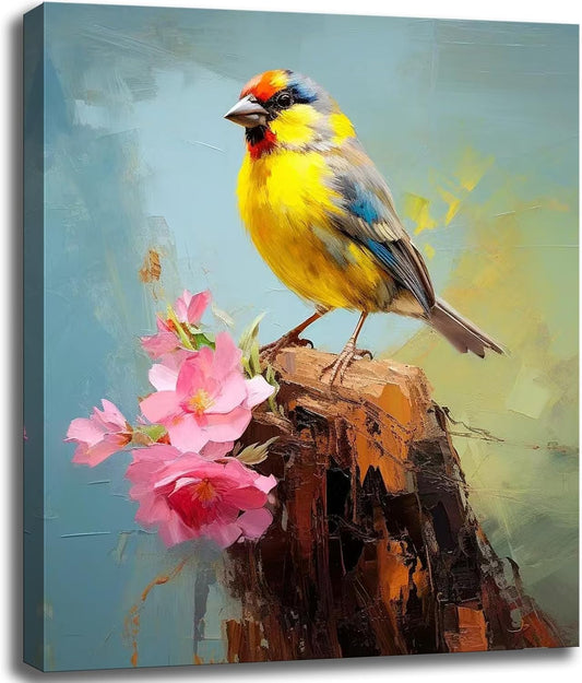 Bathroom Bird Decor Wall Art, Watercolor Bird Picture Canvas Wall Art Decor for Living Room Farmhouse Bathroom Decoration Framed Office Decor Kitchen Accessories 16"x24" 1 PCS