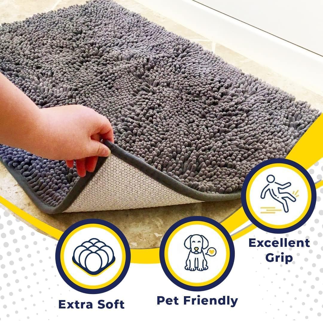 Muddy Mat® Original Dog Door Mat for Muddy Paws, Super Absorbent Microfiber, Non-Slip Washable Pet Rug, Quick Dry Chenille Entryway Carpet, Machine Washable Indoor Outdoor mat, Grey 24"x72"