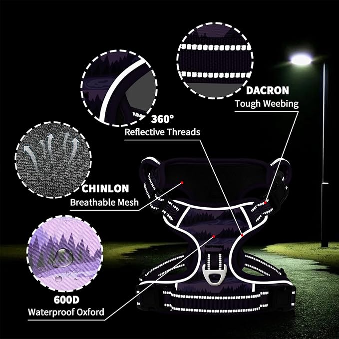 Timos Dog Harness,No-Pull Pet Harness Adjustable Soft Padded Dog Vest,Reflective No-Choke Pet Oxford Vest with Easy Control Handle for X-Large Dogs,Moon Night,XL