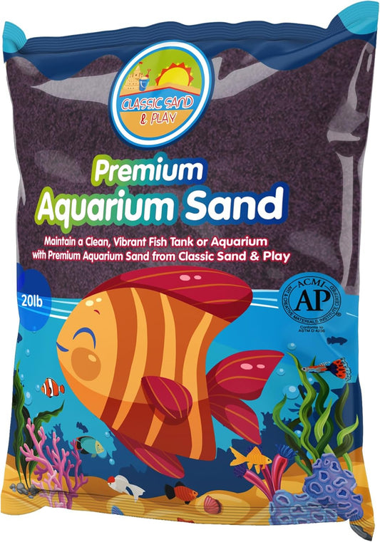 CLASSIC SAND & PLAY Natural Aquarium Sand for Freshwater and Saltwater Tanks, 20 lb. Bag, Improves Filter Life and Filtration Process, Pre-Washed Fine Sand, Purple