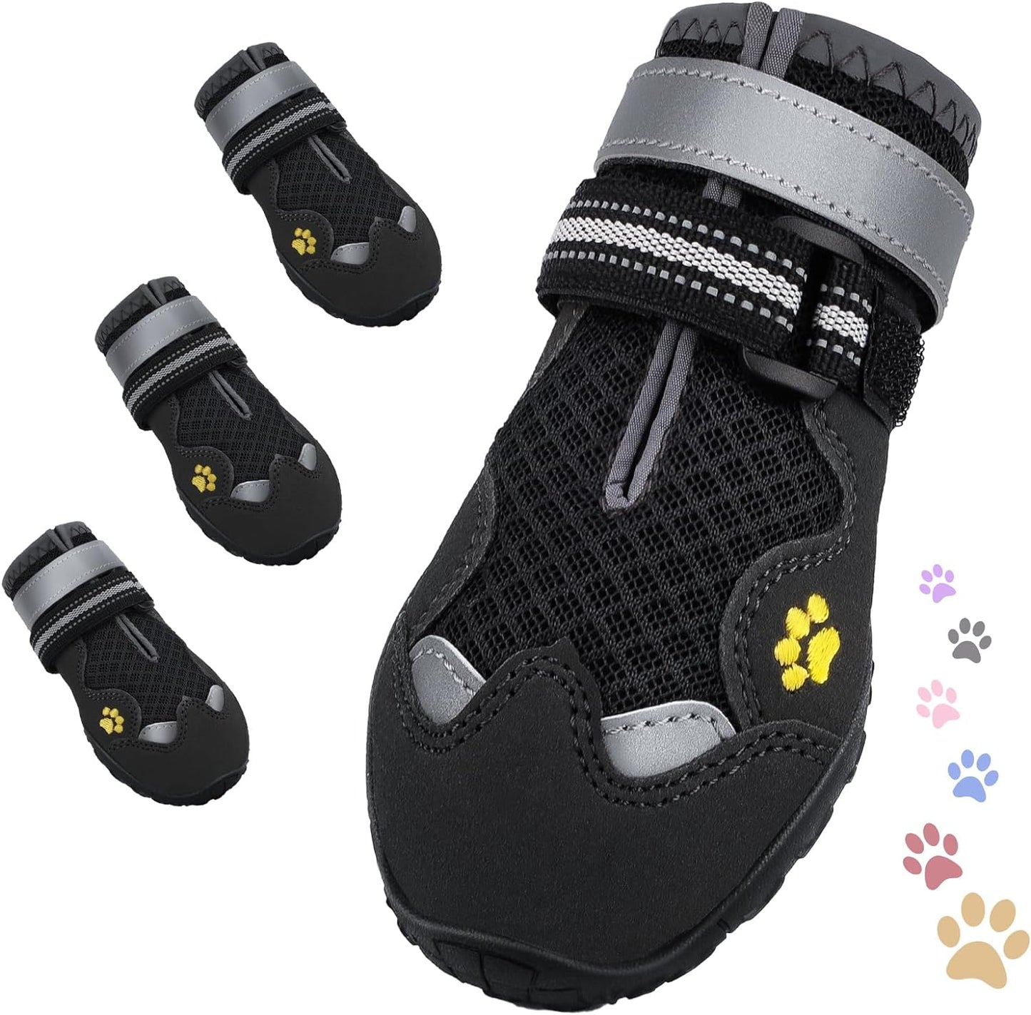Dog Shoes, FISHOAKY Dog Shoes for Large Dogs, Mesh Breathable Dog Boots & Paw Protectors for Summer Hot Pavement Winter Snowy, 360°Anti Slip 4Pcs Dog Booties with Reflective Black (Size 8)