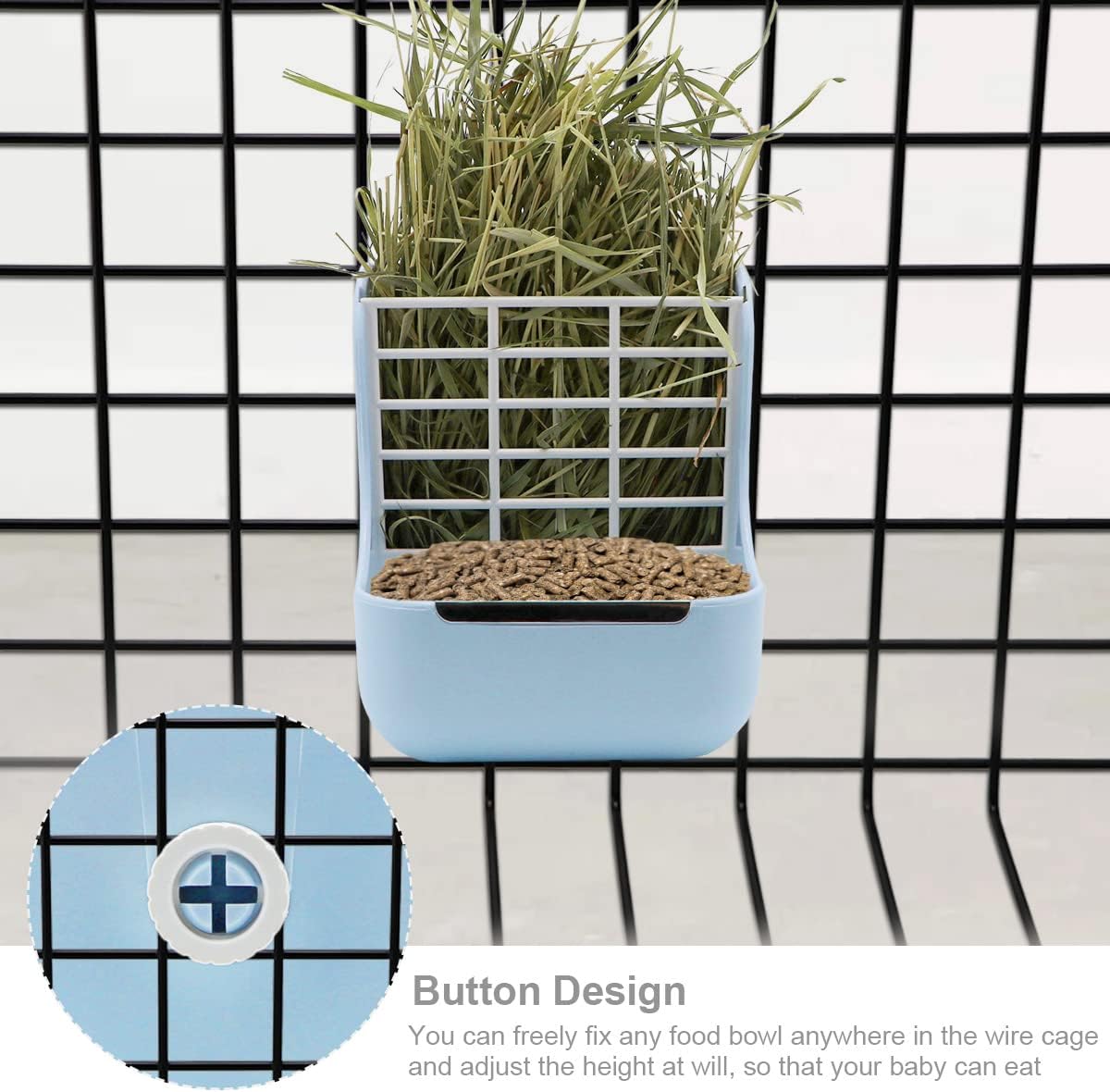 Litewoo Rabbit Hay Feeder Guinea Pig Feeder, 2 in 1 Automatic Small Animal Food Bowl Feeding Cage Accessories (Blue)