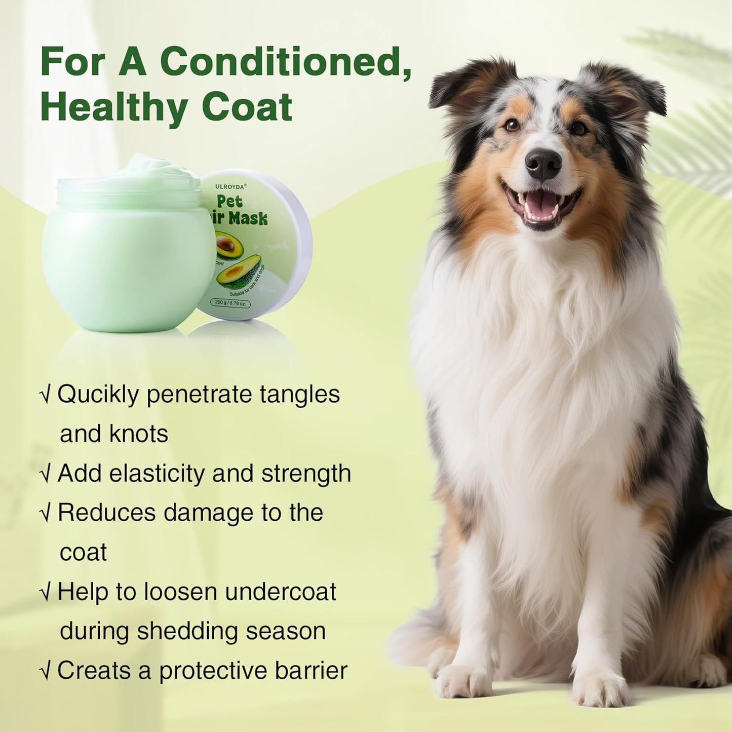 Dog Conditioner with Shea Butter & Olive Oil – Moisturizes, Relieves Itchy Skin & Allergies, Detangles, Controls Shedding, Leaves Fur Soft, Shiny & Fresh, Avocado Scent, 6.76 oz