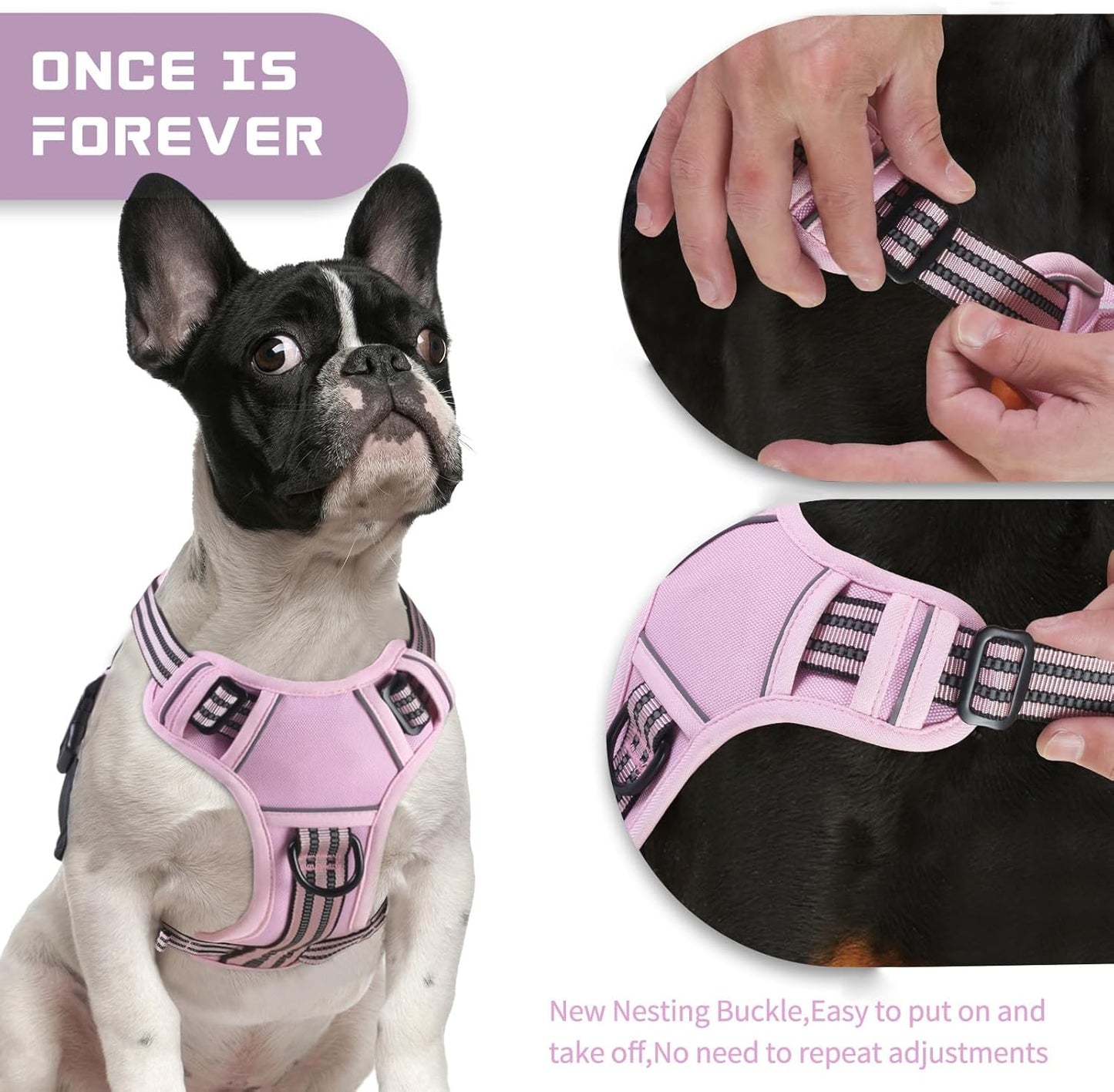 BUMBIN Dog Harness for Large Dogs, No Pull Adjustable No Choke Pet Vest with Dog Leash Fit Smart Reflective Pet Walking Harness for Training Easy Control Soft Handle Pink XL