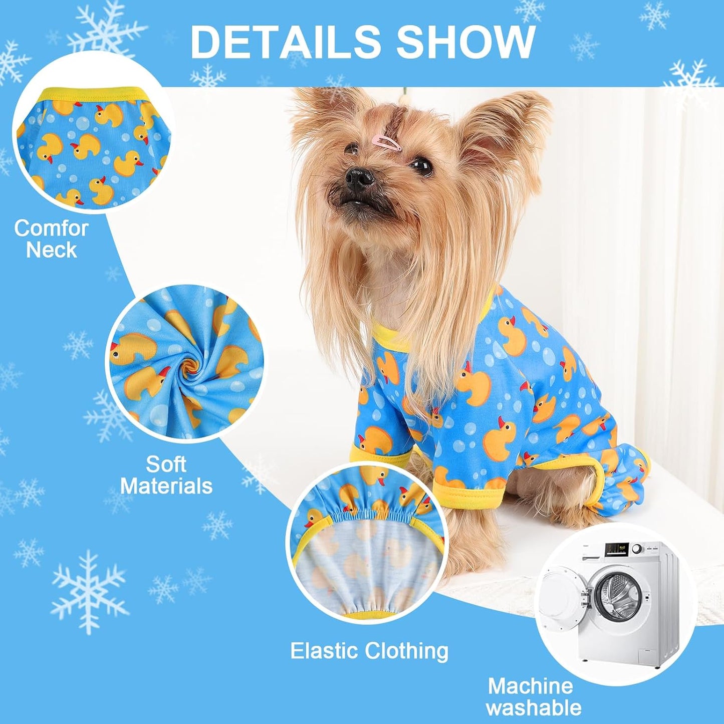 Dog Pajamas Small Sized Dogs Stretchable Summer Dog Clothes Pjs 4 Legs Girl Boy Cute Soft Puppy Outfits Doggie Cat Jammies Jumpsuit Sleeper for Pet, Blue Duck, XS