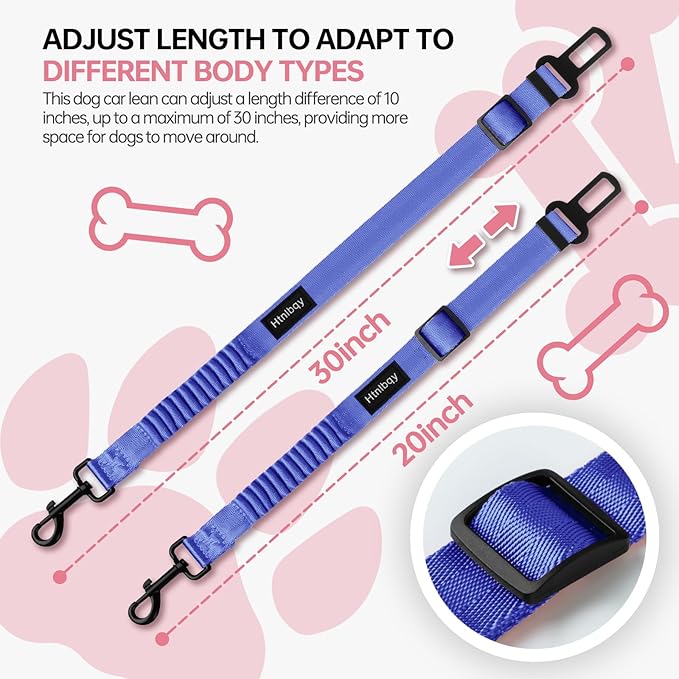 3 Pack Thickened Dog Seat Belt, Set Retractable Dog Car Adjustable Seatbelts for Vehicle Nylon Pet Safety Heavy Duty & Elastic & Durable Car Harness for Dogs, Blue